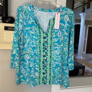 Lilly Pulitzer Women's Turquoise and Lime Blouse